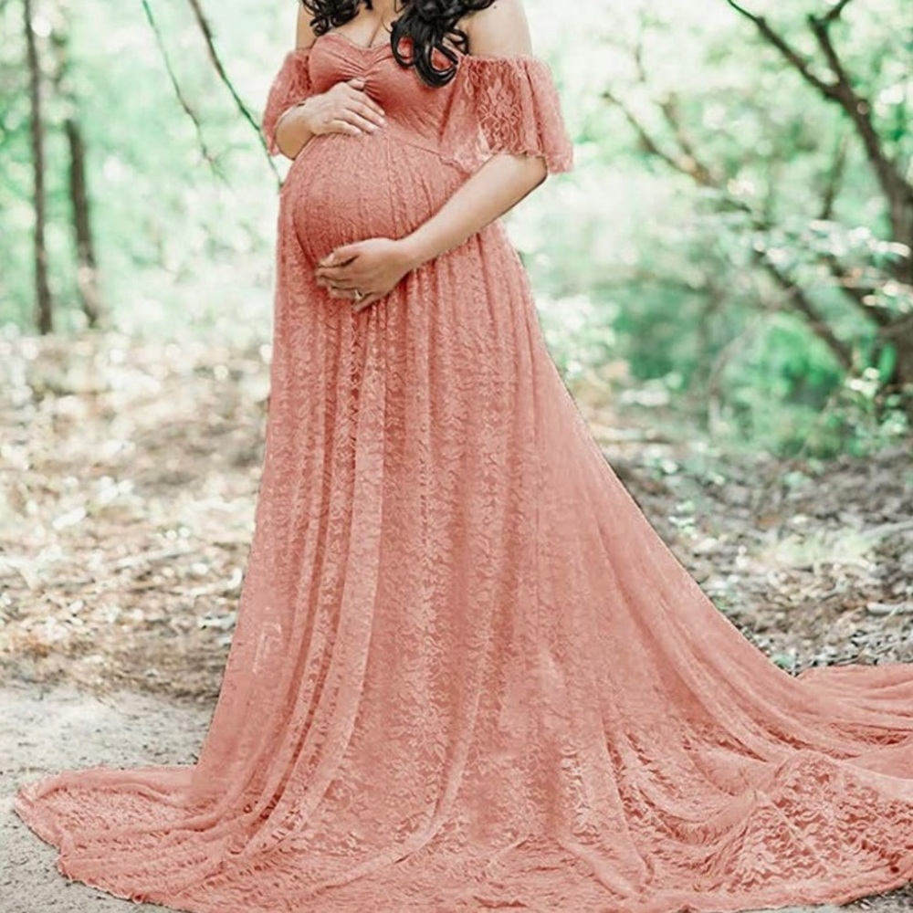 Floral Lace Maternity Maxi Photoshoot Dress